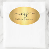 エレガント金ゴールドイニシャル 楕円形シール (バッグ)