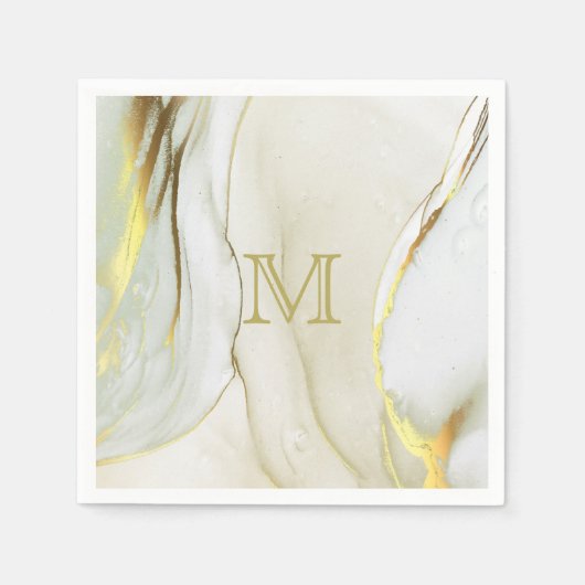エレガント金ゴールドインク抽象芸術パターンモノグラム スタンダードカクテルナプキン (正面)