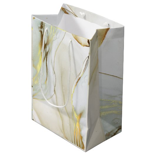 エレガント金ゴールドインク抽象芸術パターン ミディアムペーパーバッグ (正面アングル)