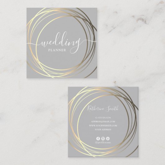 エレガント金ゴールドウェディングプランナー スクエア名刺 (正面/裏面)