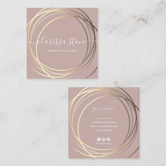 エレガント金ゴールドウェディングプランナー スクエア名刺 (正面/裏面)