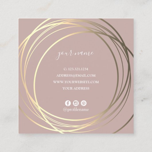 エレガント金ゴールドウェディングプランナー スクエア名刺 (裏面)