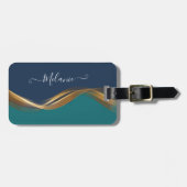 エレガント金ゴールドウェーブブルーティール(緑がかった色) ラゲッジタグ (正面横)