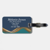 エレガント金ゴールドウェーブブルーティール(緑がかった色) ラゲッジタグ (裏面横)