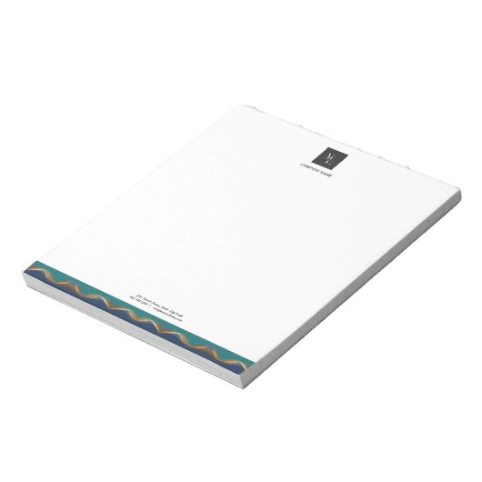 エレガント金ゴールドウェーブブルーティール（緑がかった色）ロゴビジネス ノートパッド (回転)