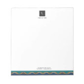 エレガント金ゴールドウェーブブルーティール（緑がかった色）ロゴビジネス ノートパッド (正面)