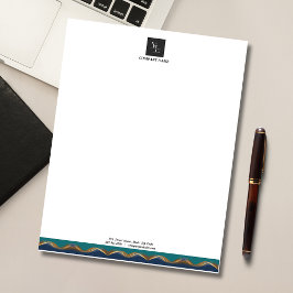 エレガント金ゴールドウェーブブルーティール（緑がかった色）ロゴビジネス ノートパッド