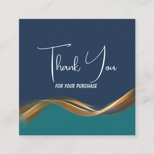 エレガント金ゴールドウェーブブルー&ティール（緑がかった色）ロゴサンキュー エンクロージャーカード (正面)