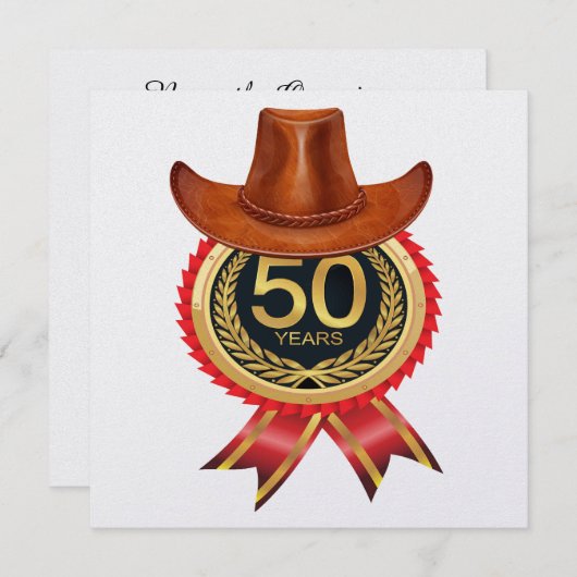 エレガント金ゴールドウエスタンフィフティ招待状 招待状 (正面/裏面)