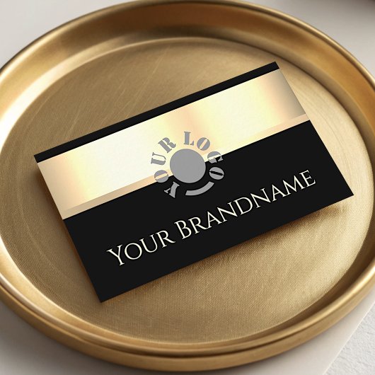 エレガント金ゴールドエフェクトブラックカスタムロゴプロフェッショナル 名刺