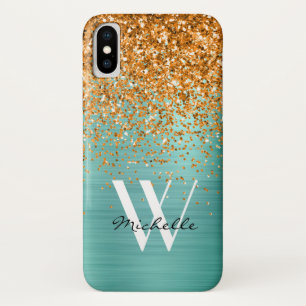 エレガント金ゴールドオレンジティール(緑がかった色)ガーリーグリッ iPhone X ケース