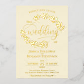 エレガント金ゴールドオン離れアイボリークリームクラッシー結婚ズ 箔招待状 (正面)