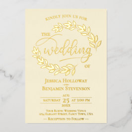 エレガント金ゴールドオン離れアイボリークリームクラッシー結婚ズ 箔招待状