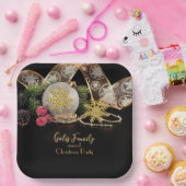 エレガント金ゴールドオン黒クリスマスパーティー ペーパープレート (パーティー)