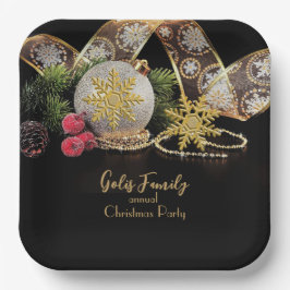 エレガント金ゴールドオン黒クリスマスパーティー ペーパープレート