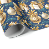 エレガント金ゴールドオーナメントと星包み紙 ラッピングペーパー (ロールコーナー)