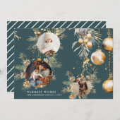 エレガント金ゴールドオーナメントクリスマスカード シーズンカード (正面/裏面)