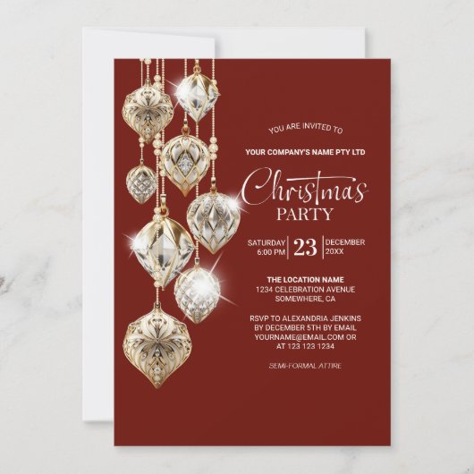 エレガント金ゴールドオーナメントクリスマスパーティの招待状 招待状 (正面)