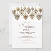 エレガント金ゴールドオーナメントクリスマスパーティー 招待状 (正面)