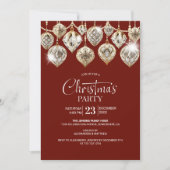 エレガント金ゴールドオーナメントクリスマスパーティー 招待状 (正面)