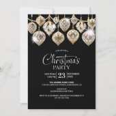 エレガント金ゴールドオーナメントクリスマスパーティー 招待状 (正面)