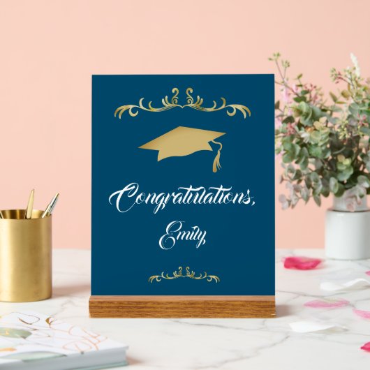 エレガント金ゴールドオーナメント卒業生 アクリルサイン (ウェディング)