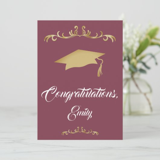 エレガント金ゴールドオーナメント卒業生 カード (スタンド正面)