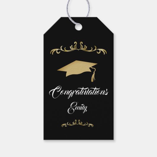 エレガント金ゴールドオーナメント卒業生 ギフトタグ (正面)
