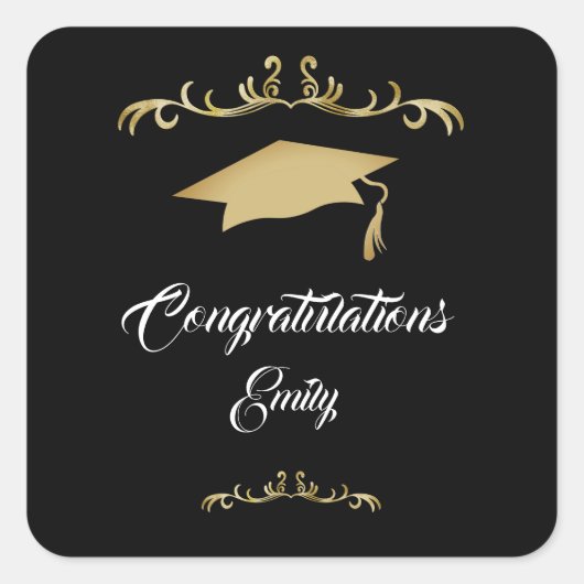 エレガント金ゴールドオーナメント卒業生 スクエアシール (正面)