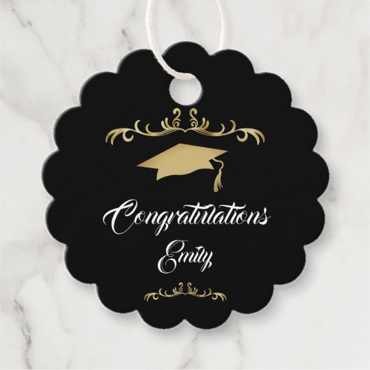 エレガント金ゴールドオーナメント卒業生 フェイバータグ (正面)
