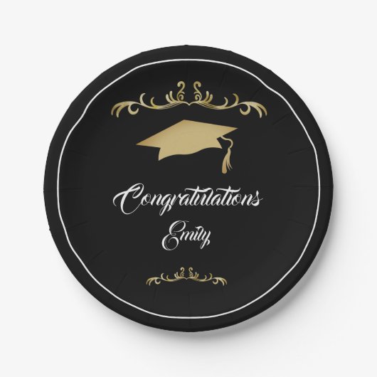 エレガント金ゴールドオーナメント卒業生 ペーパープレート (正面)