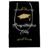 エレガント金ゴールドオーナメント卒業生 ミディアムペーパーバッグ (正面)