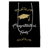 エレガント金ゴールドオーナメント卒業生 ミディアムペーパーバッグ (裏面)