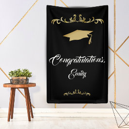 エレガント金ゴールドオーナメント卒業 横断幕