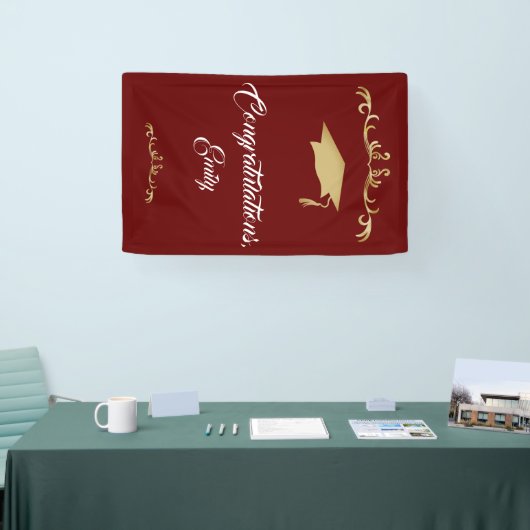 エレガント金ゴールドオーナメント卒業 横断幕 (トレードショー)