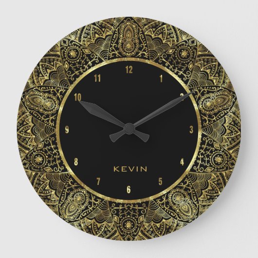 エレガント金ゴールドオーナントレースサークルフレーム ラージ壁時計 (正面)
