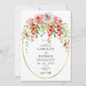 エレガント金ゴールドオーバルフレームガーデンフローラ結婚ズ 招待状 (正面)