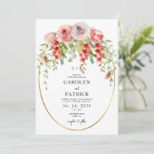 エレガント金ゴールドオーバルフレームガーデンフローラ結婚ズ 招待状 (スタンド正面)