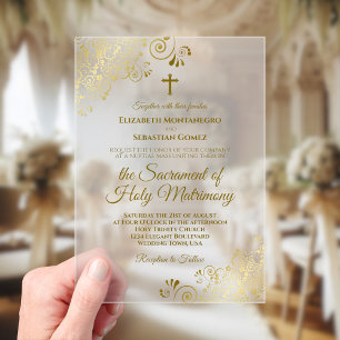 エレガント金ゴールドカスタイリッシュルモダンス結婚の アクリル招待状