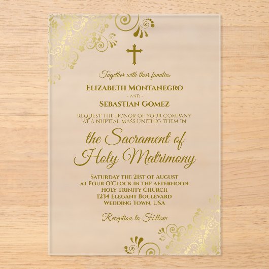 エレガント金ゴールドカスタイリッシュルモダンス結婚の アクリル招待状 (正面)