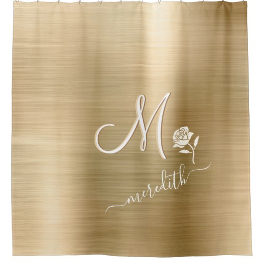 エレガント金ゴールドカスタムモノグラム名花 シャワーカーテン (正面)
