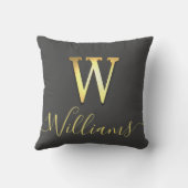 エレガント金ゴールドカスタムモノグラムW名装飾用クッション クッション (裏面)