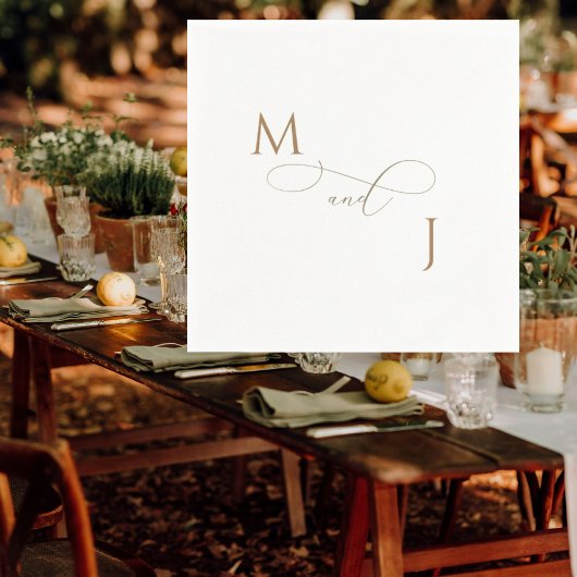 エレガント金ゴールドカップルのスクリプトイニシャル結婚の スタンダードカクテルナプキン