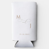 エレガント金ゴールドカップルのスクリプトイニシャル結婚の スリム缶クーラー (正面)