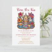 エレガント金ゴールドカラフルフローラティーポットブライダルシャワー 招待状 (スタンド正面)