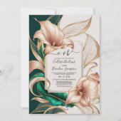 エレガント金ゴールドカルラリリ結婚ー | グリーンとアイボリー 招待状 (正面)