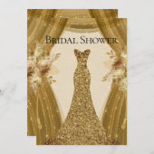 エレガント金ゴールドカーテンブライダルシャワー 招待状 (正面/裏面)