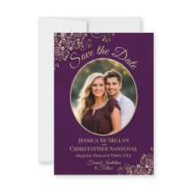 エレガント金ゴールドカール楕円形フォトプラムパープル結婚ズ