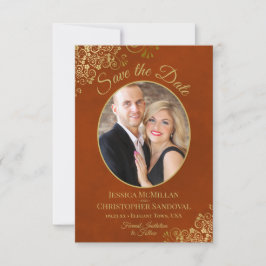 エレガント金ゴールドカール楕円形フォトマーリーラスト結婚ズ セーブザデート