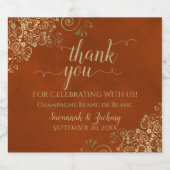 エレガント金ゴールドカールRust Orange結婚's Thank You スパークリングワインラベル (シングルラベル)